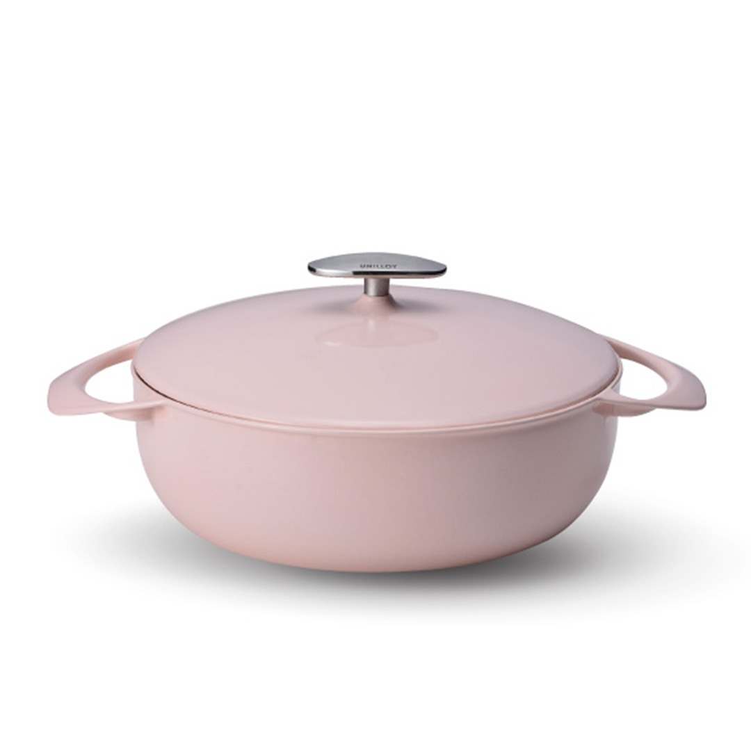 Unilloy-shallow-Casserole-Pink Unilloy emaljerat gjutjärn
